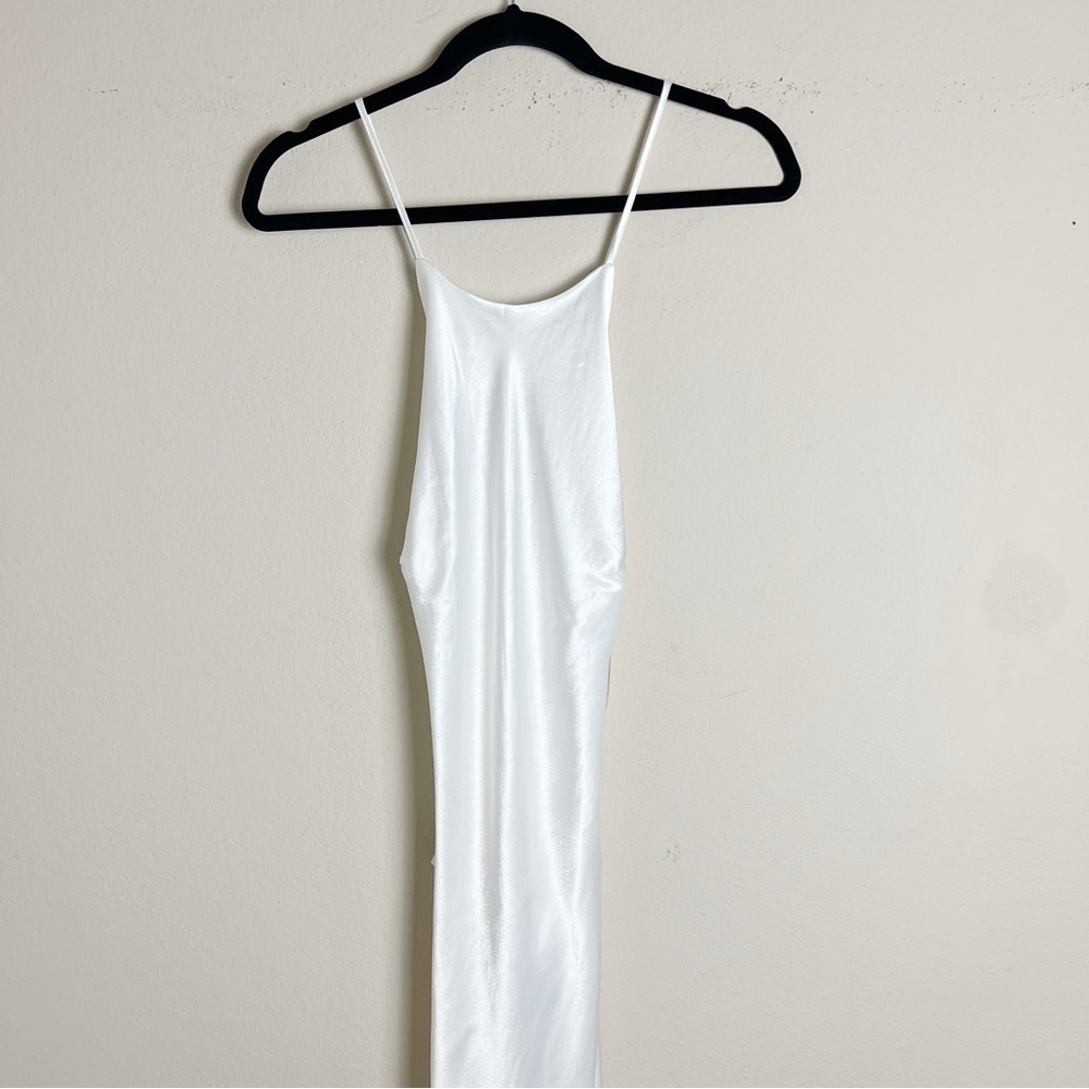 Bardot Slip Dress Large US 8 Mila Cowl Back Orchid White Midi Slit Satin Bridal - Picture 3 of 11